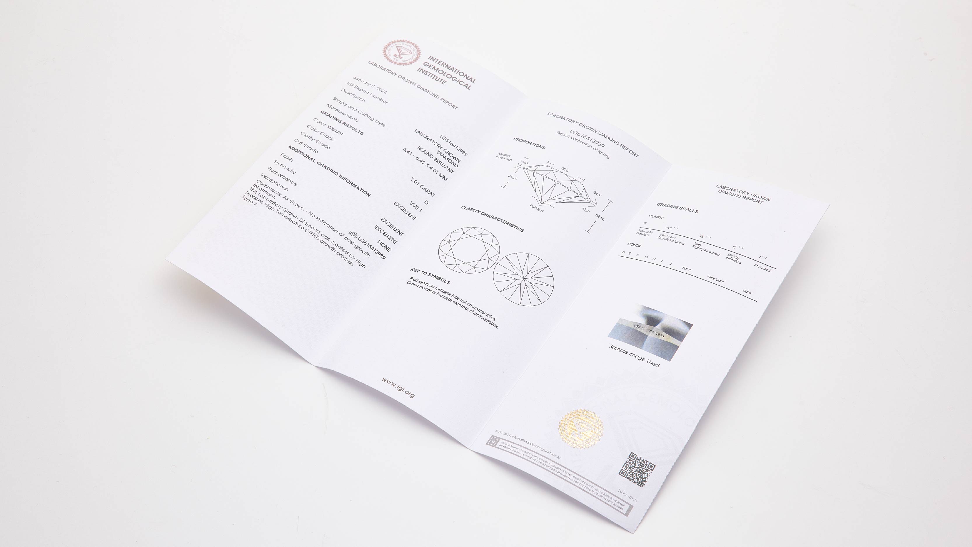 IGI鑑定書 Laboratory Grown Diamond Report